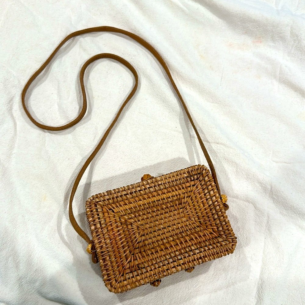 Rectangular Wicker Rattan Handbag - image 2